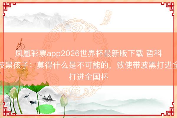 凤凰彩票app2026世界杯最新版下载 哲科致信波黑孩子：莫得什么是不可能的，致使带波黑打进全国杯