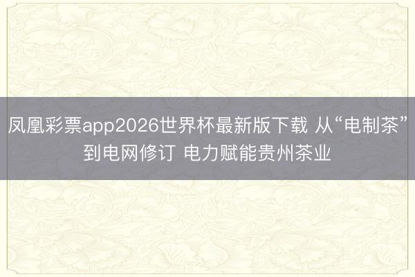 凤凰彩票app2026世界杯最新版下载 从“电制茶”到电网修订 电力赋能贵州茶业