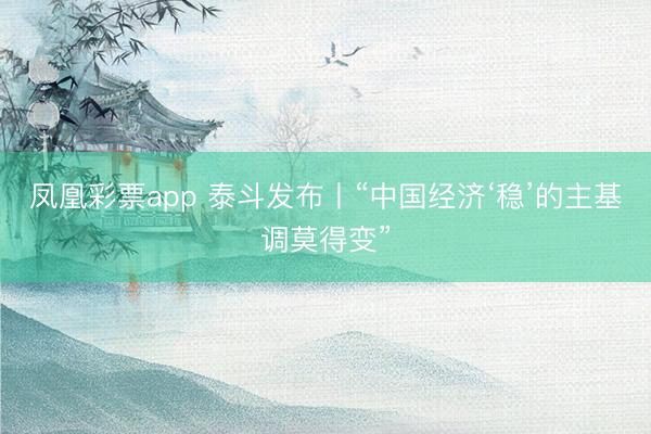 凤凰彩票app 泰斗发布丨“中国经济‘稳’的主基调莫得变”