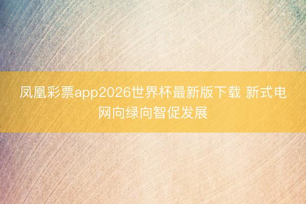 凤凰彩票app2026世界杯最新版下载 新式电网向绿向智促发展