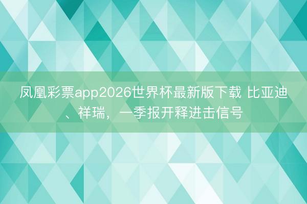 凤凰彩票app2026世界杯最新版下载 比亚迪、祥瑞，一季报开释进击信号