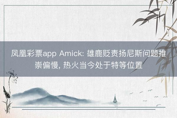 凤凰彩票app Amick: 雄鹿贬责扬尼斯问题推崇偏慢， 热火当今处于特等位置