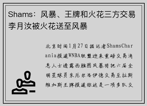 Shams：风暴、王牌和火花三方交易 李月汝被火花送至风暴